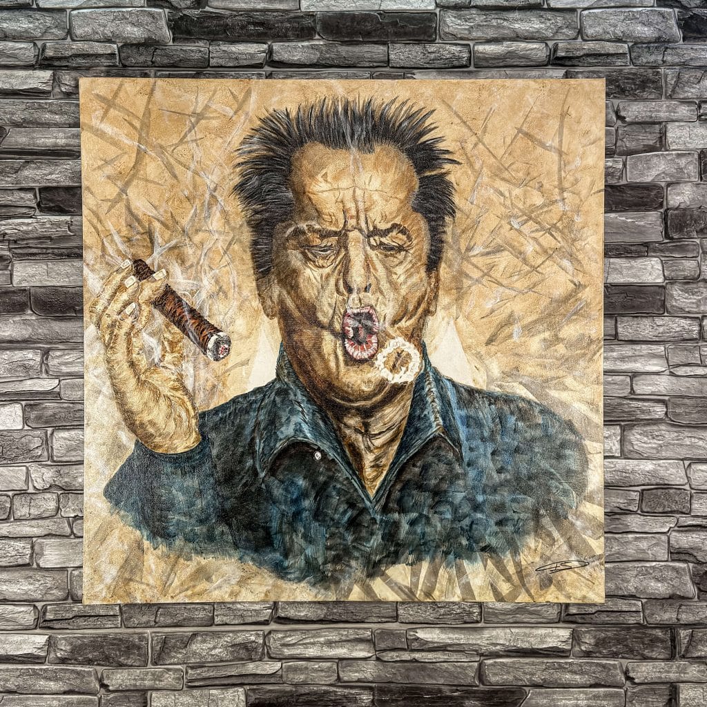 Painting of Jack Nicholson on canvas by artist De Brûlart