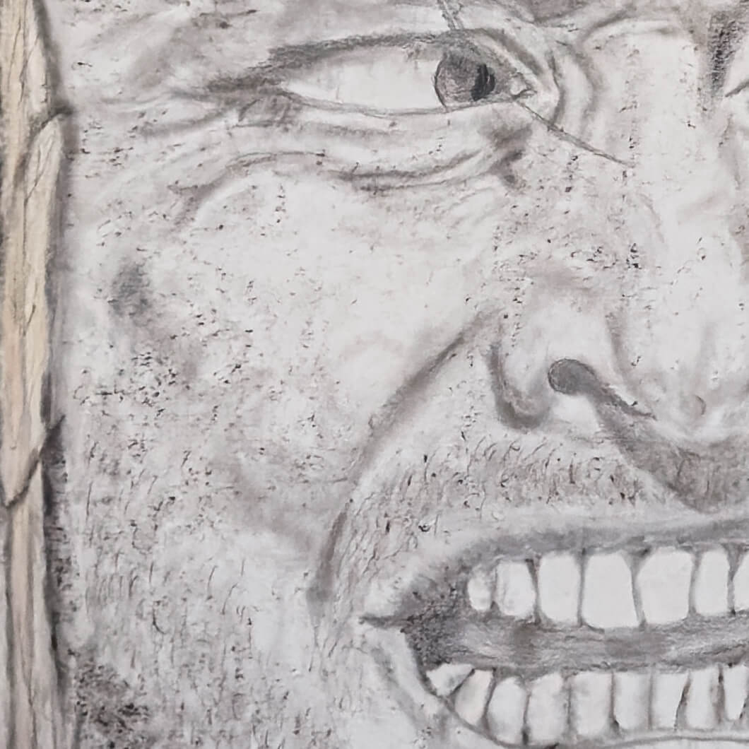 Close up of De Brûlart's drawing of Jack Torrance, using pencil on card