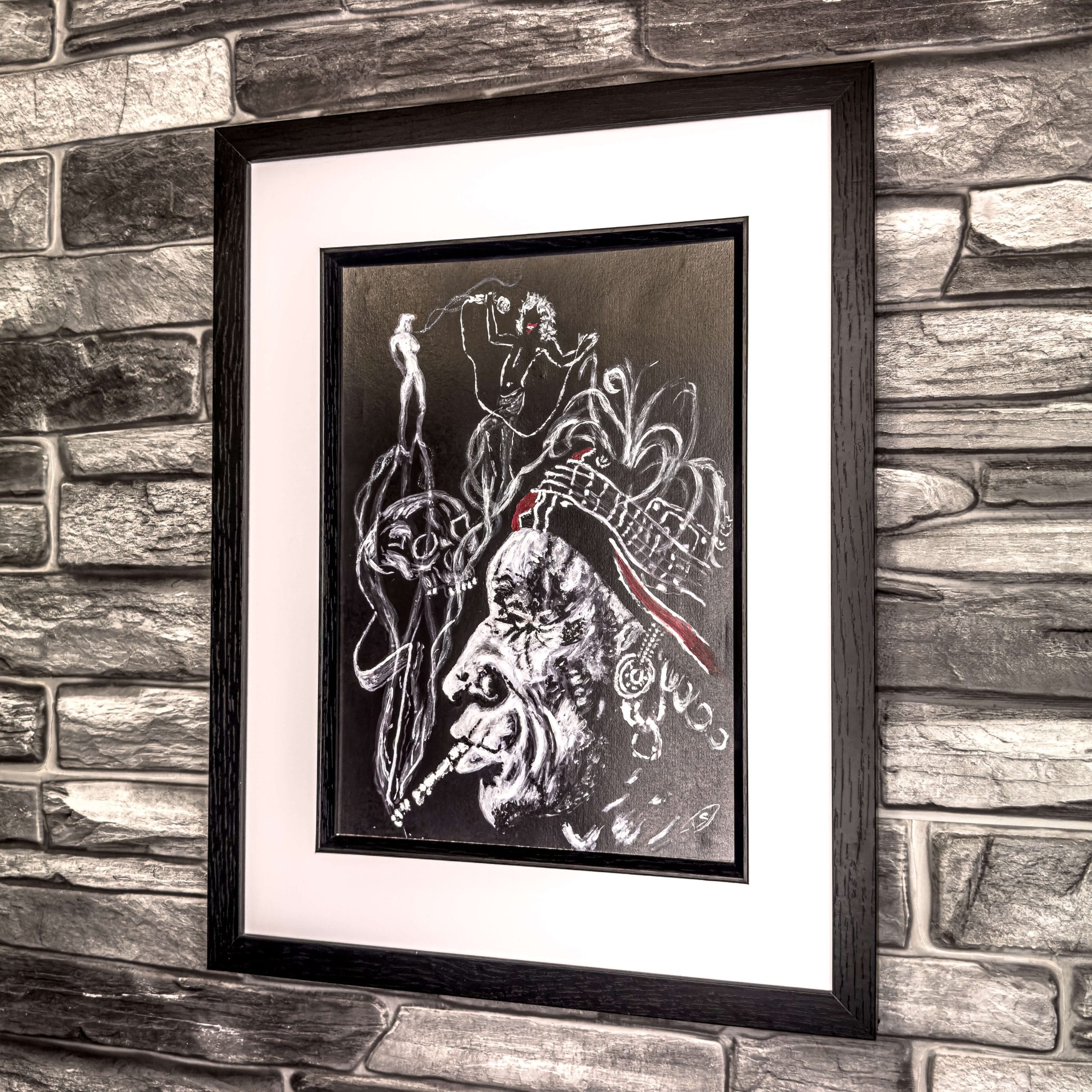 Acrylic painting of Keith Richards on black card