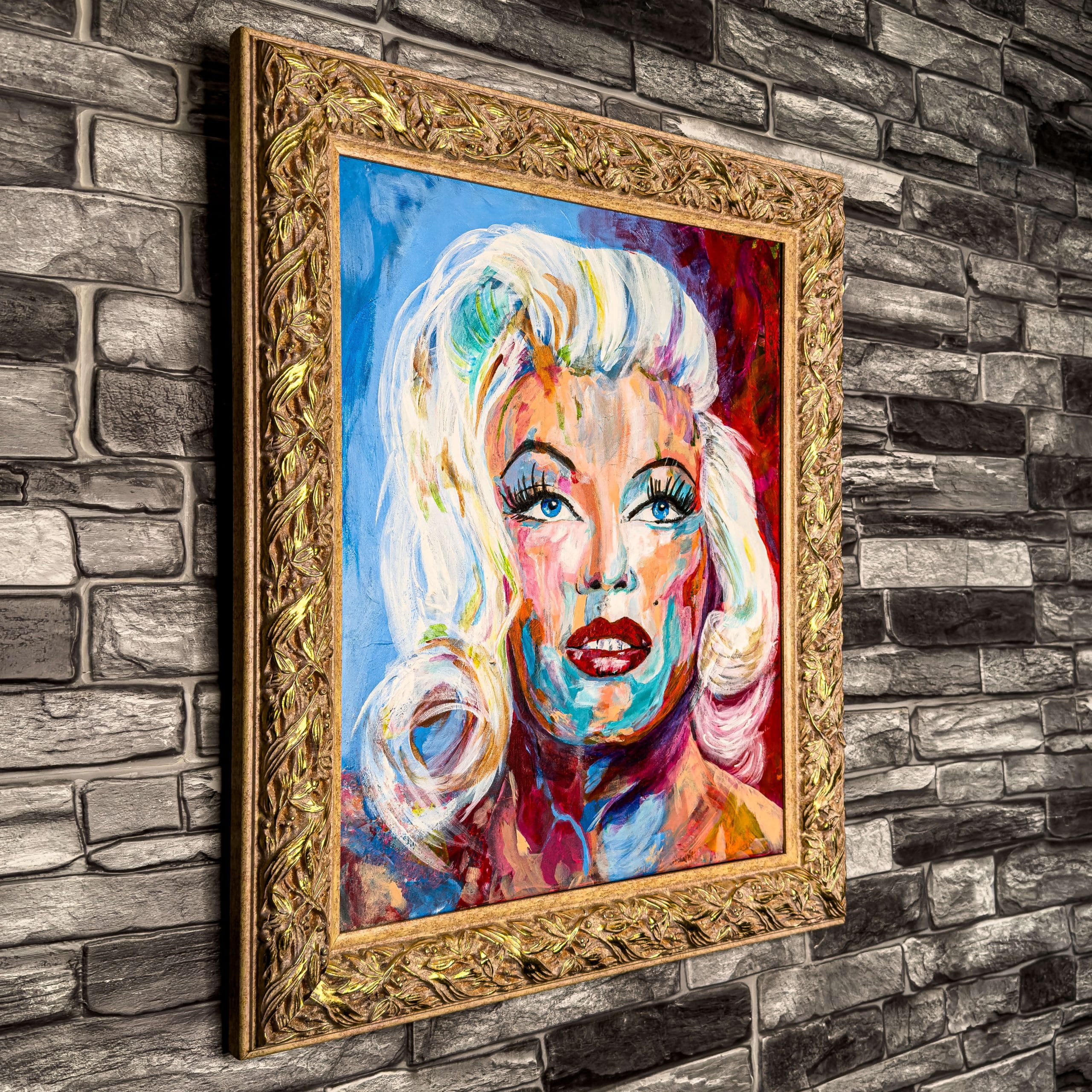 Painting of Marilyn Monroe in acrylic paint on card