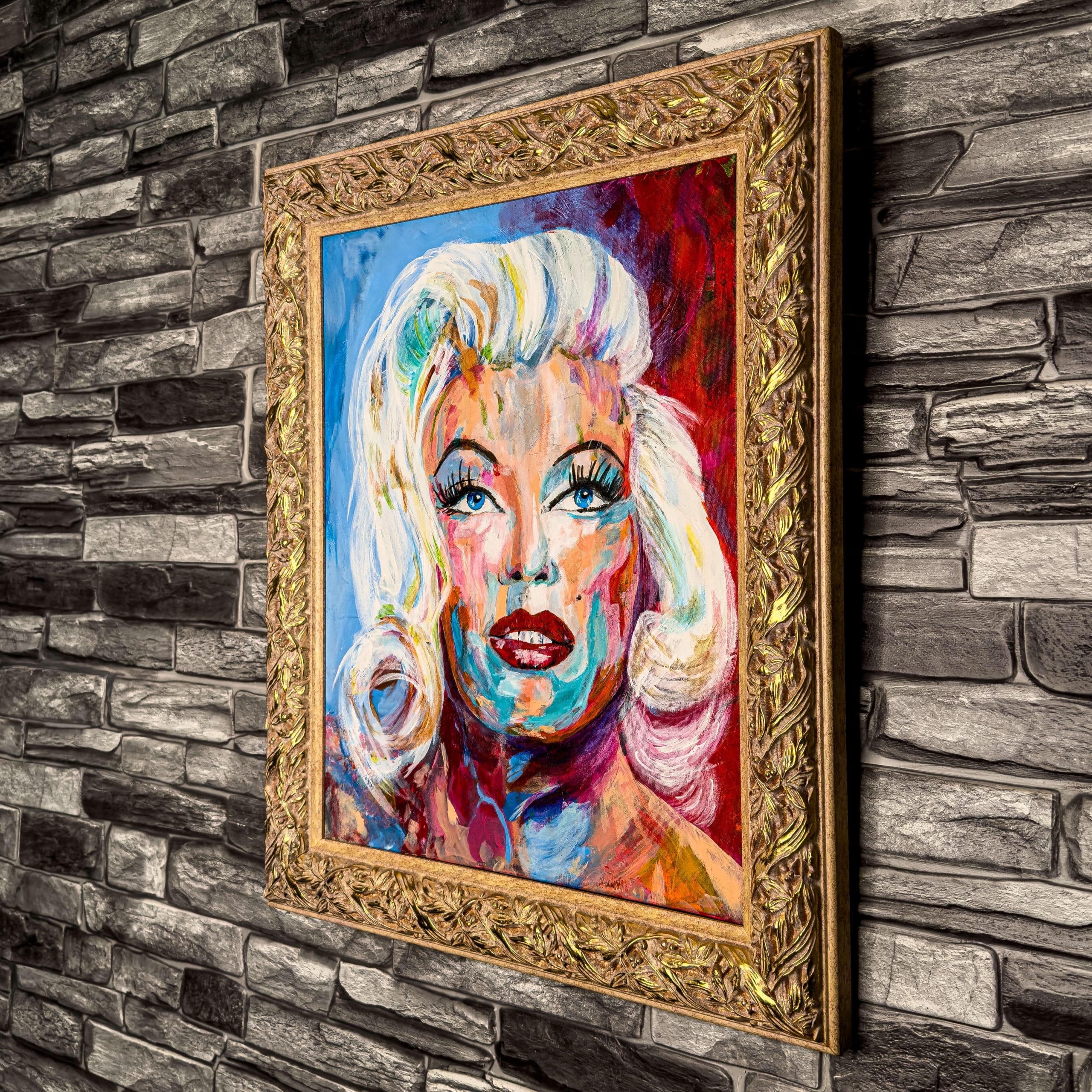 Painting of Marilyn Monroe in acrylic paint on card