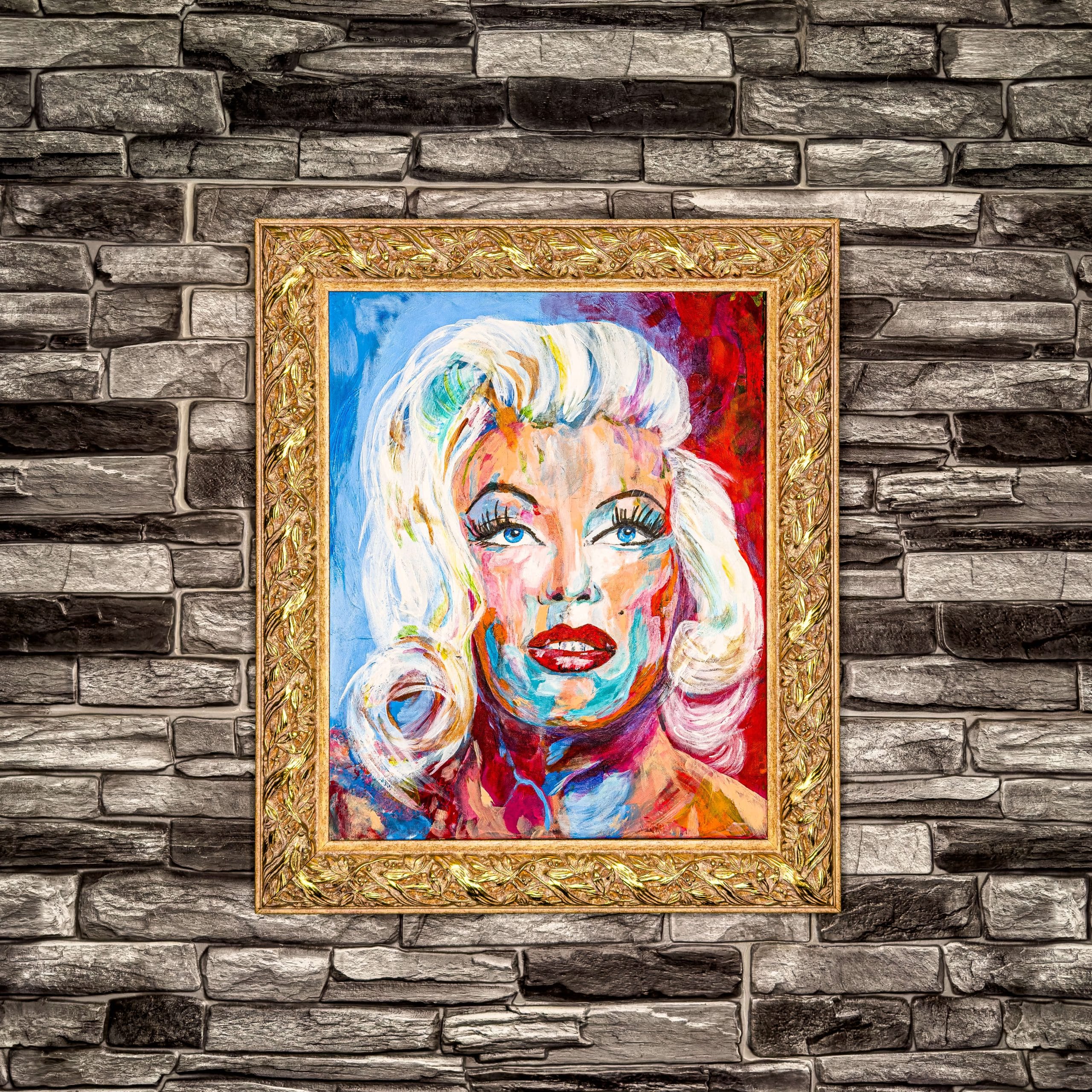 Painting of Marilyn Monroe in acrylic paint on card