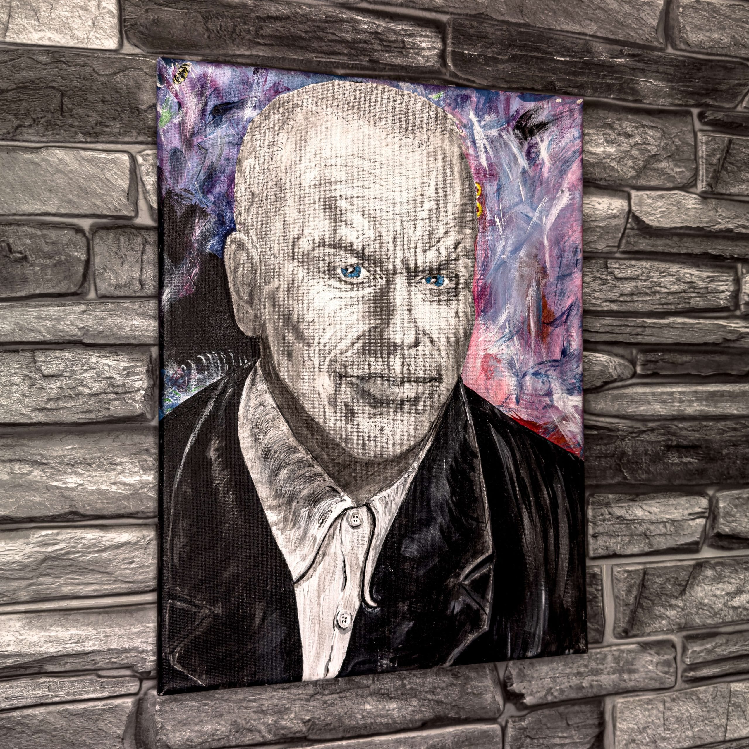 Painting of Michael Keaton using acrylic paint on canvas