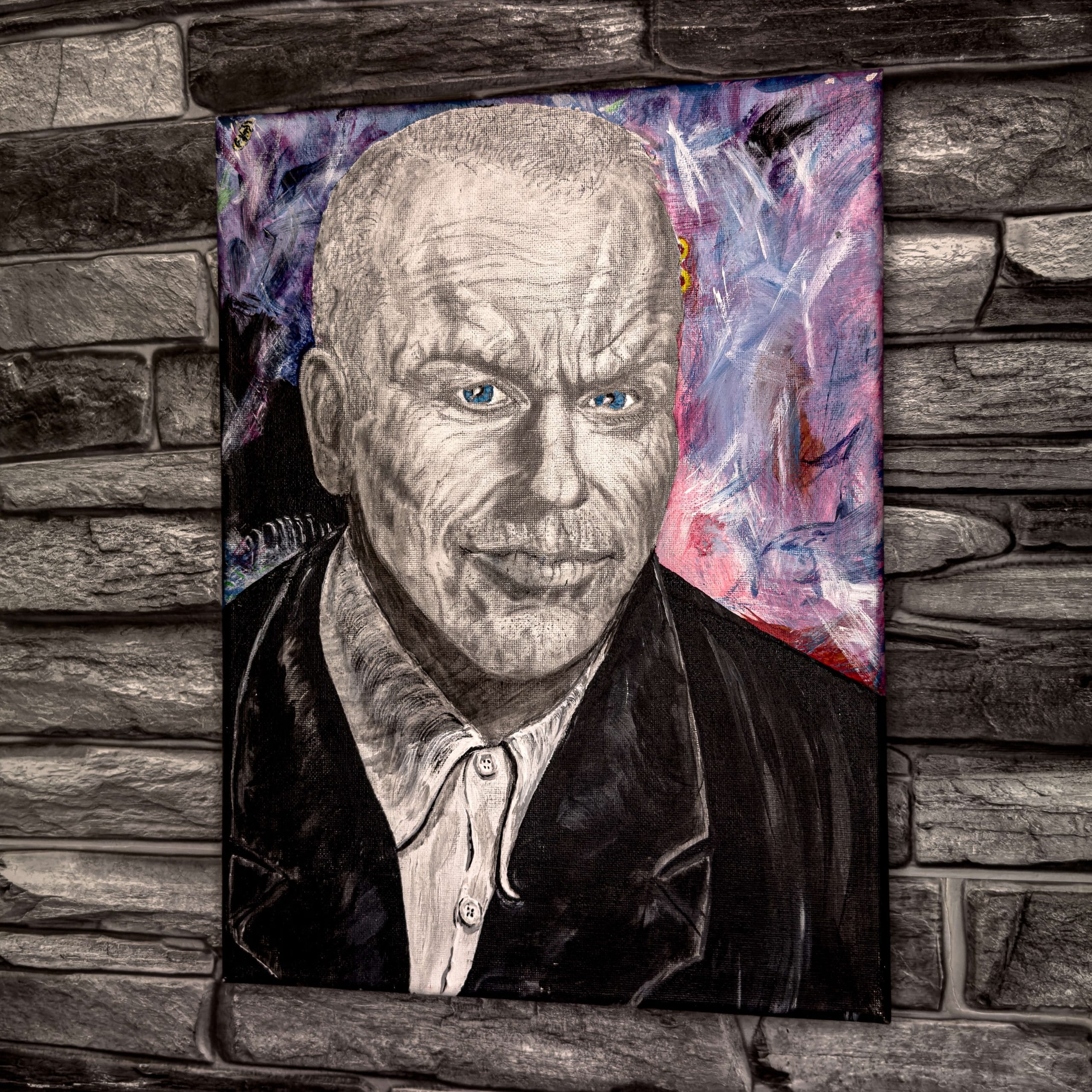 Painting of Michael Keaton using acrylic paint on canvas