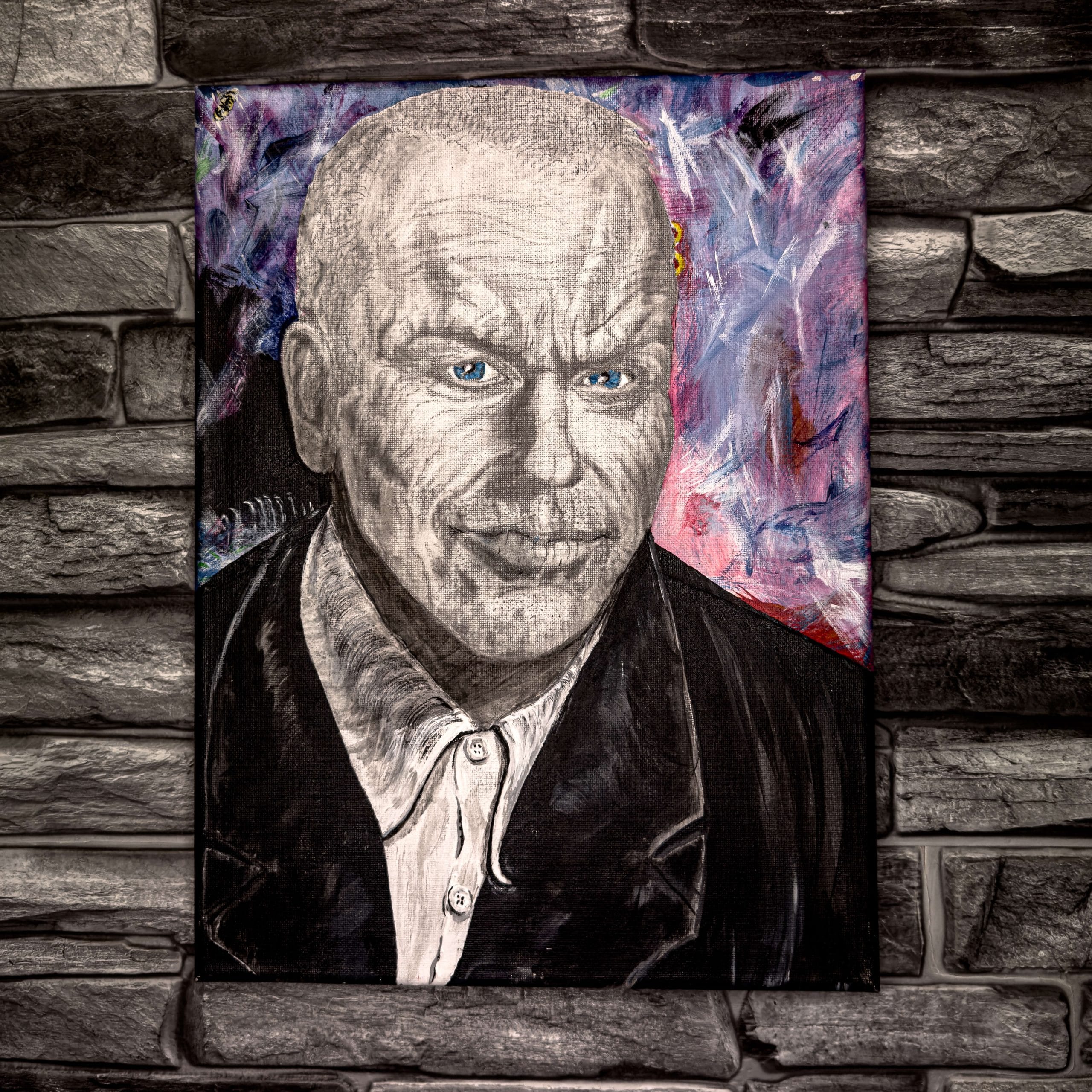 Painting of Michael Keaton using acrylic paint on canvas