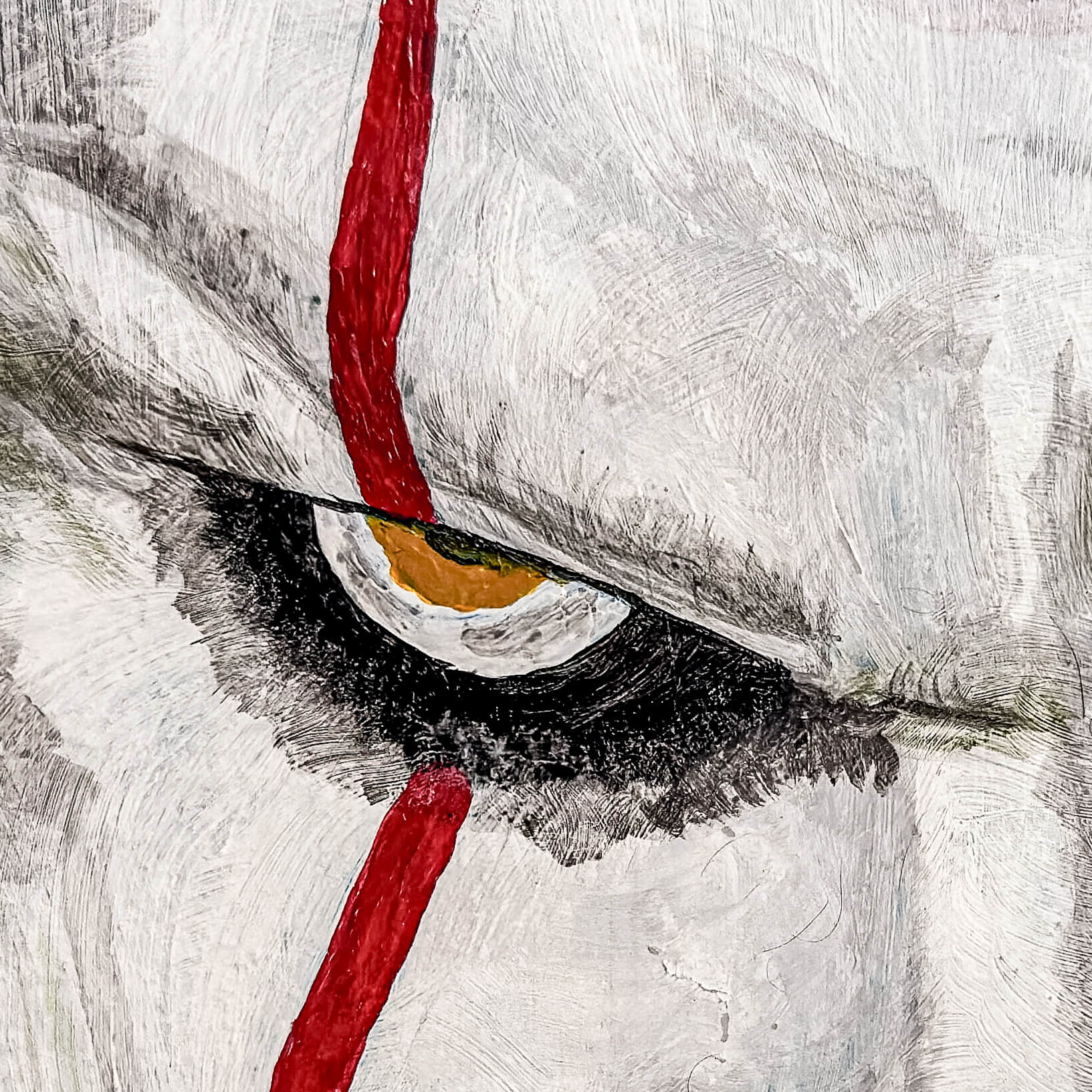 Close up of a stunning acrylic painting of Pennywise portrayed by Bill Skarsgård