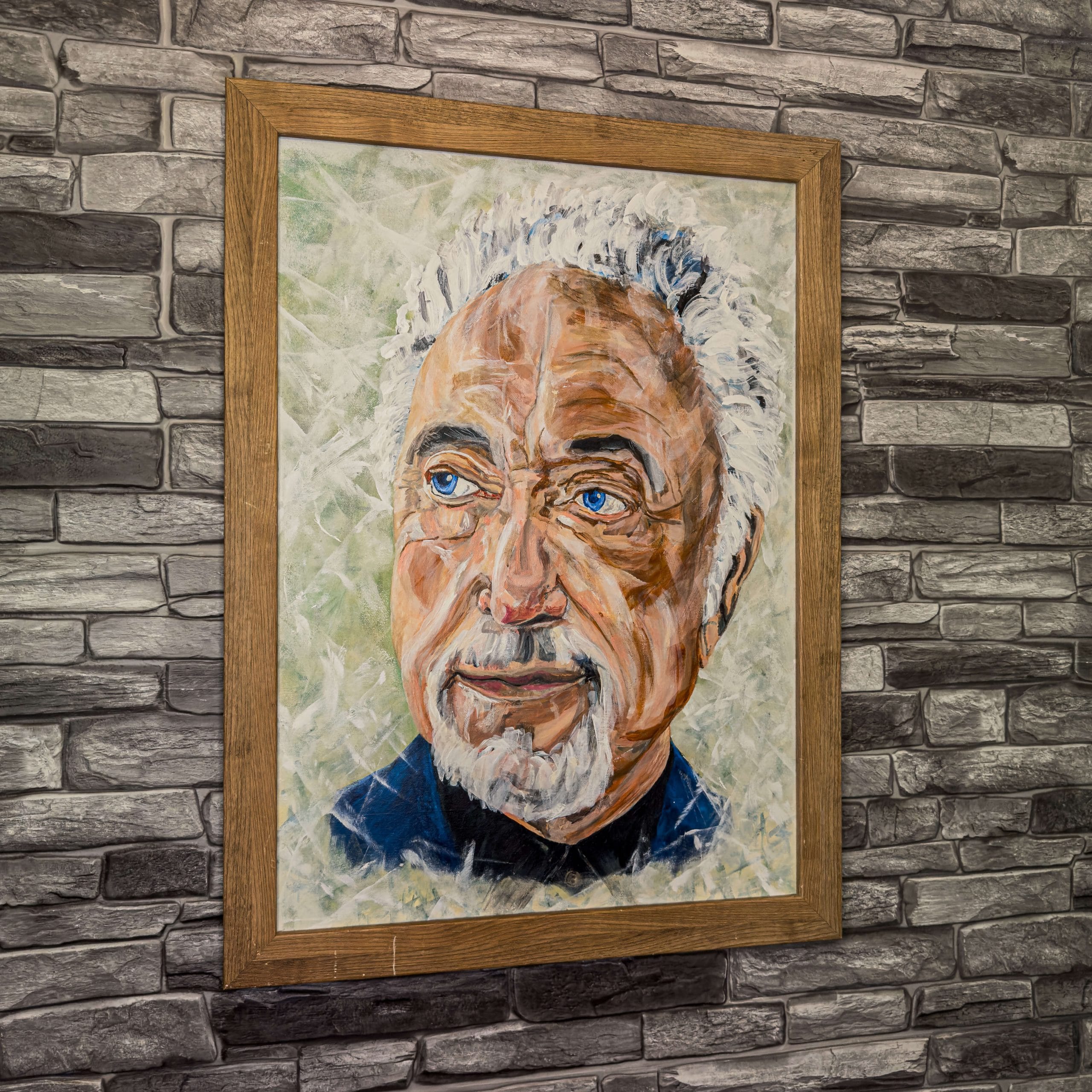 Painting of Sir Tom Jones in acrylic paint on canvas