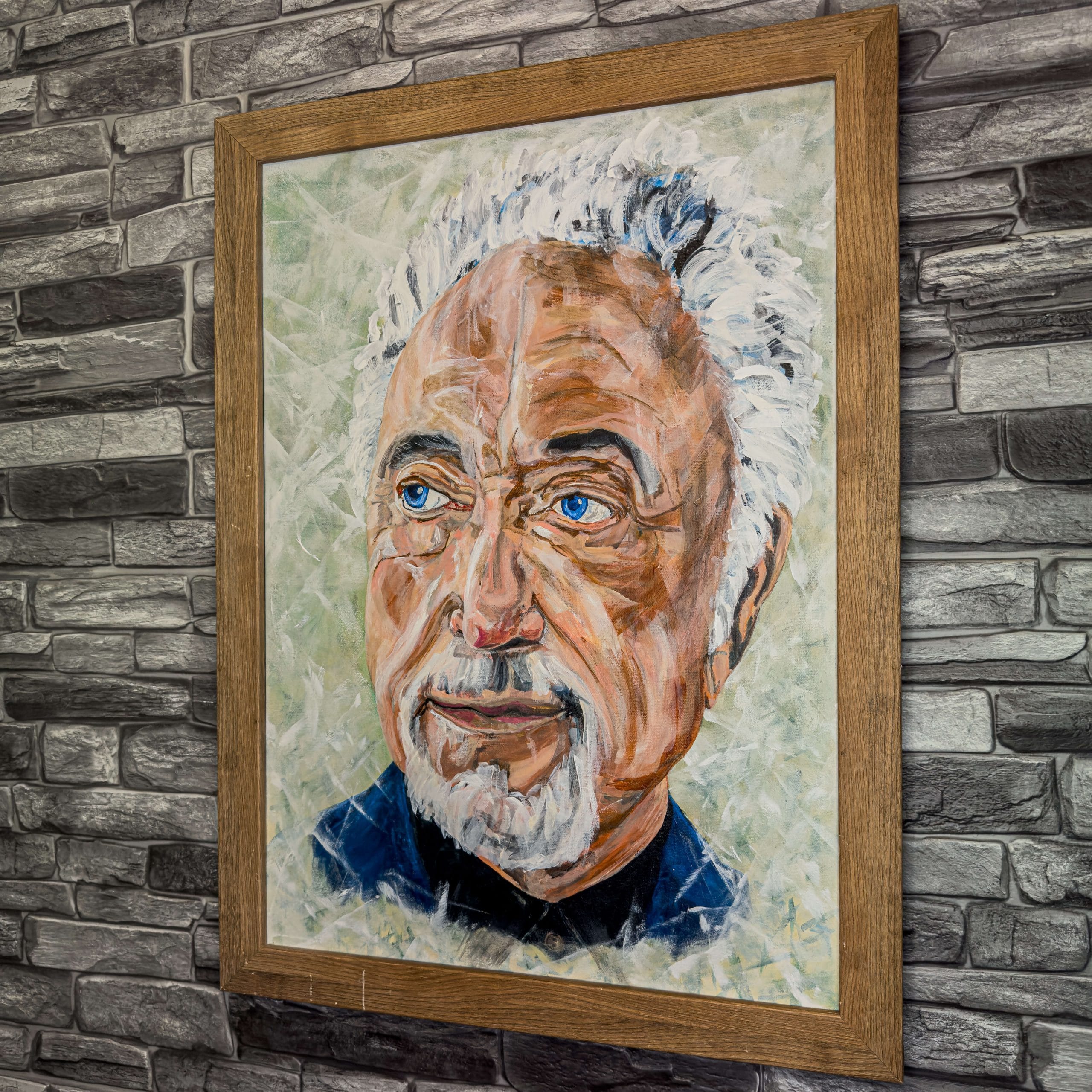 Painting of Sir Tom Jones in acrylic paint on canvas