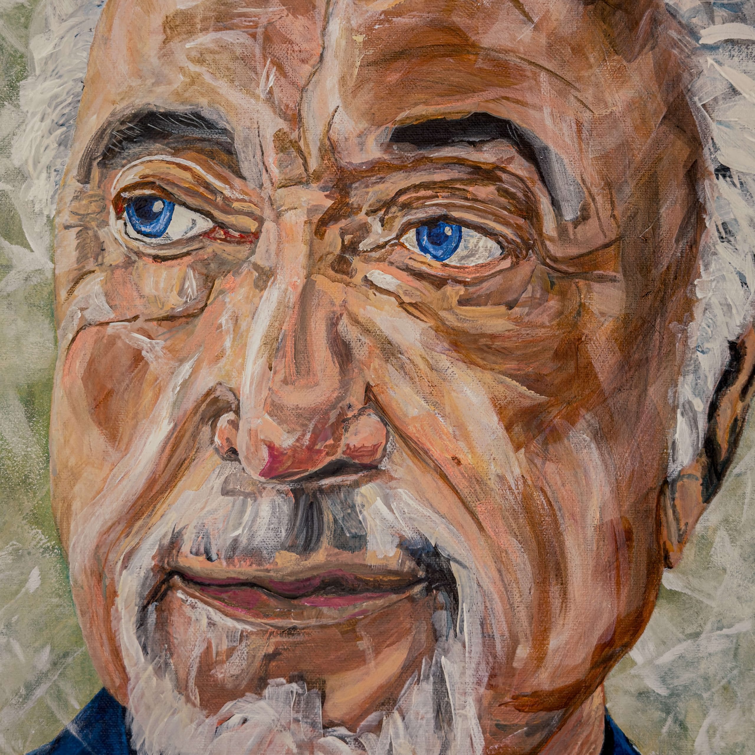 Close up of a painting of Sir Tom Jones in acrylic paint on canvas