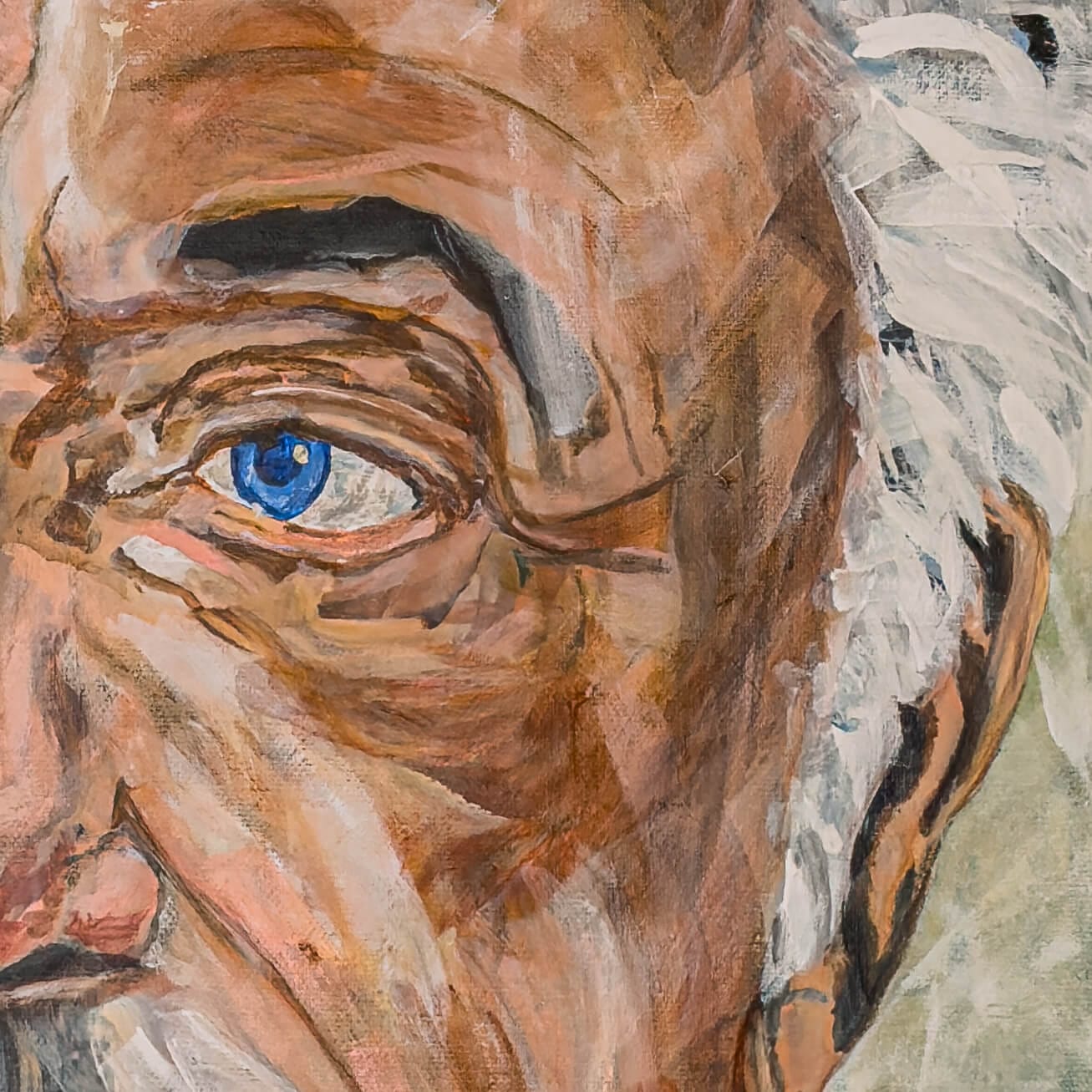 Close up of a painting of Sir Tom Jones in acrylic paint on canvas