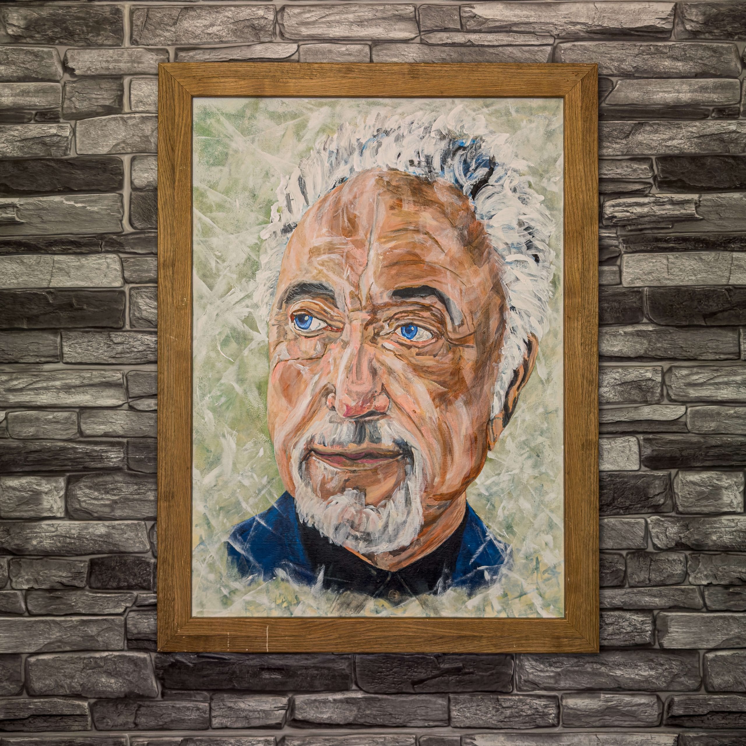 Painting of Sir Tom Jones in acrylic paint on canvas